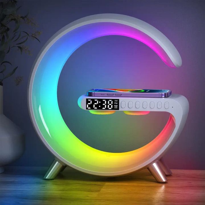 G Shaped Rgb Light Table Lamp With Wireless Charger Bt2301